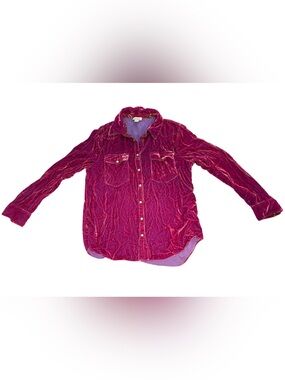 Sundance Pink Magenta Crushed Velvet Pearl-snap Blouse Long Sleeve Western